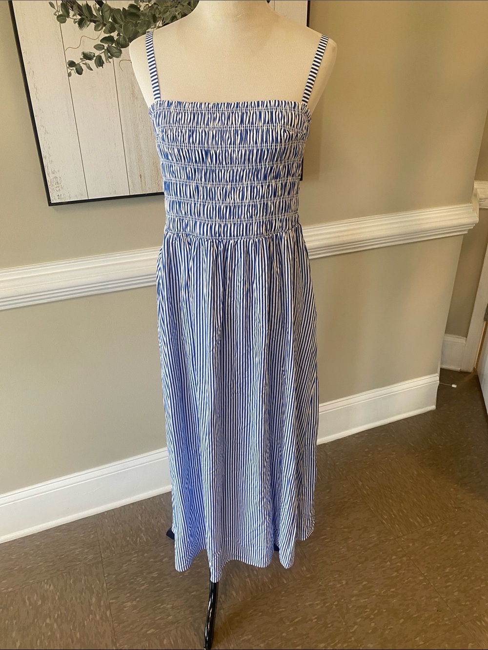 Market & Spruce Light Blue and White Striped Smocked Dress - Picture 1 of 10